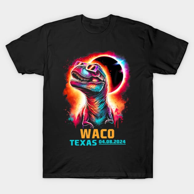 Waco Texas Total Solar Eclipse 2024 T Rex Dinosaur T-Shirt by SanJKaka